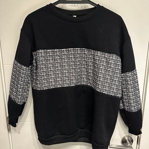 Black and Tweed Fabric Pattern Striped Sweater